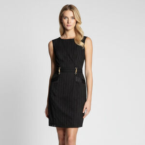 Ellen Tracy Black Eyelet Sheath Dress Gold Hardware Minimalist, Equestrian Sz 12